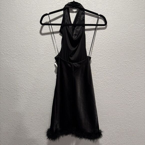 Morgan & Company Juniors Halter-neck Feather Trim Black Mini Dress Women’s 7 NWT - Picture 7 of 11